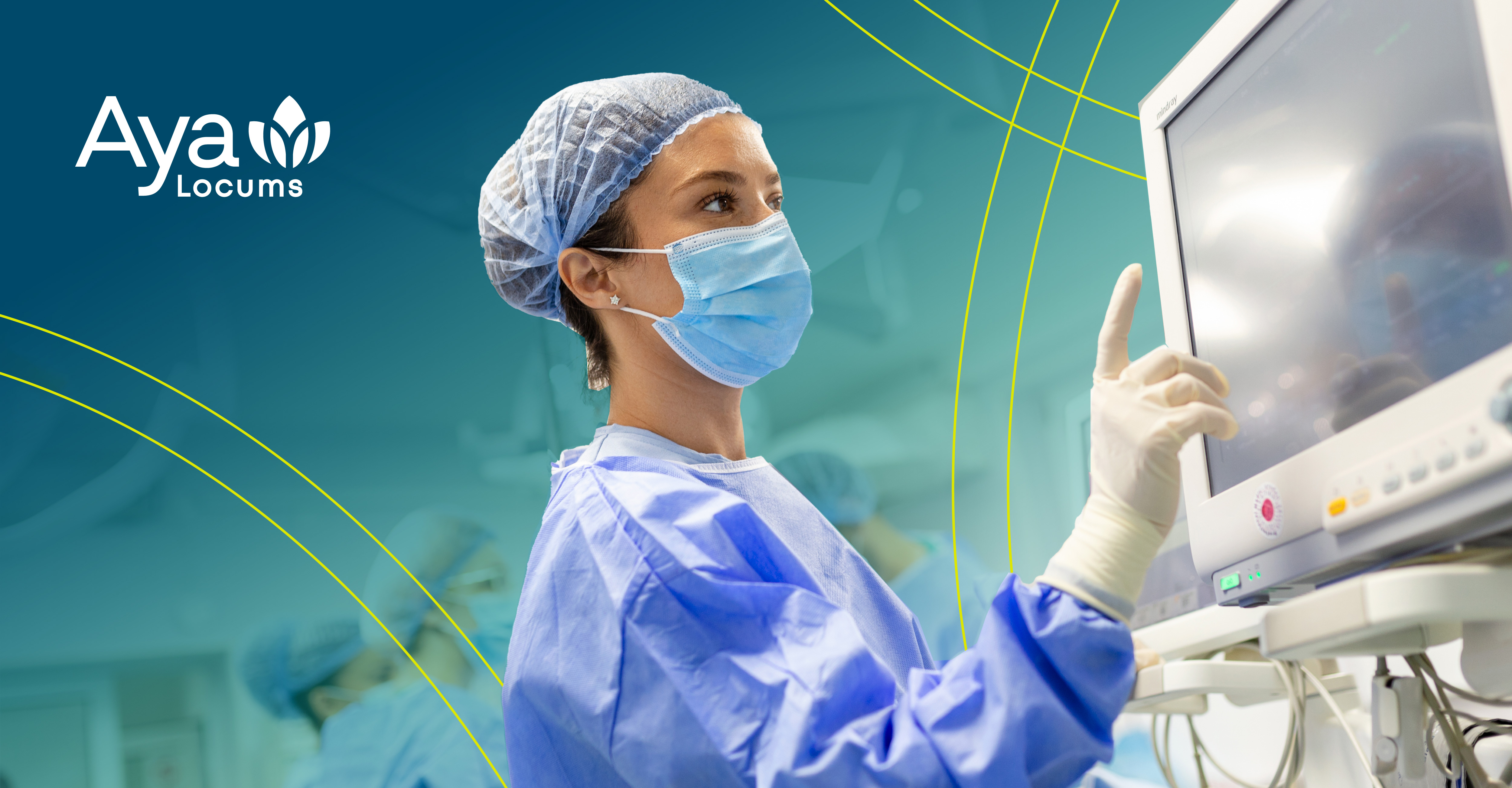 CRNA in a surgical setting interacting with medical equipment, representing CRNA work life balance in a professional and modern healthcare environment